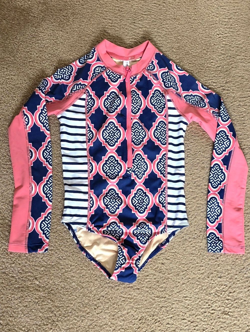 Cabana Life Girls 50+UPF Long Sleeve Rashguard Beach Vacation Swim - Size 6X